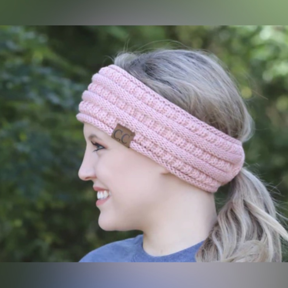 Headband cable knit Sherpa pink ponytail